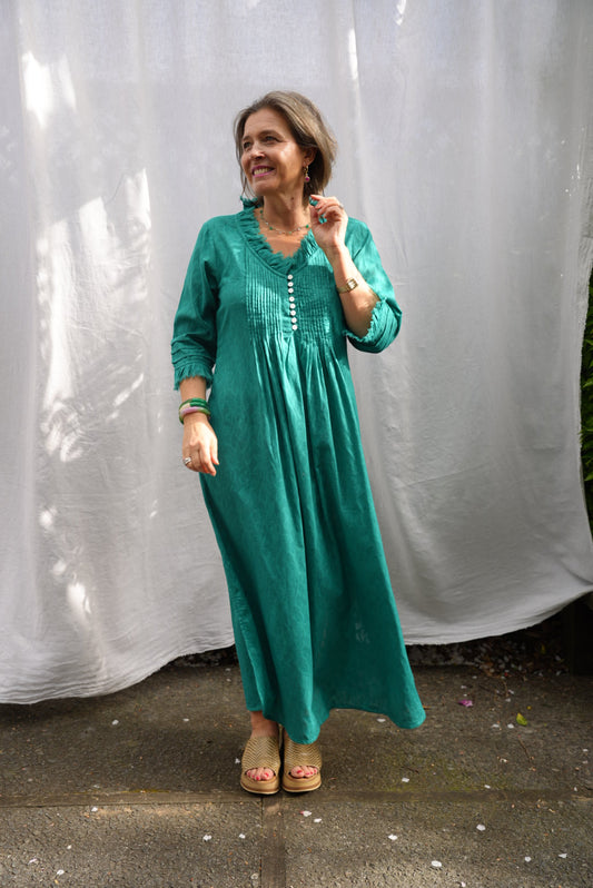 SIENNA HANDWOVEN COTTON DRESS | EMERALD