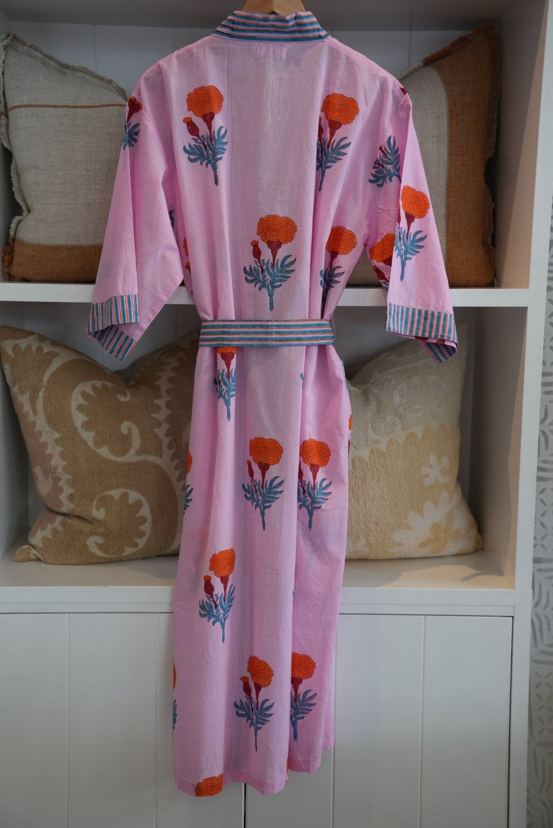 COTTON BLOCK PRINT KIMONO | PINK ORANGE POPPY