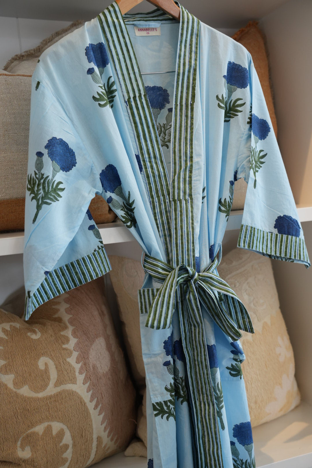 COTTON BLOCK PRINT KIMONO | BLUE POPPY