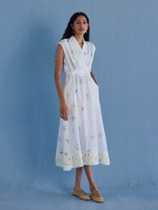MEMA SHAWL COLLAR DRESS | WHITE