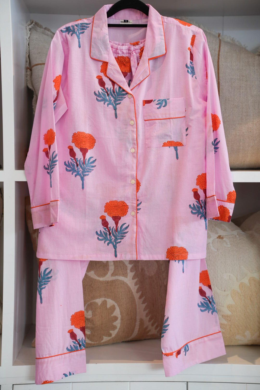 COTTON BLOCK PRINT PJS | LONG | PINK POPPY