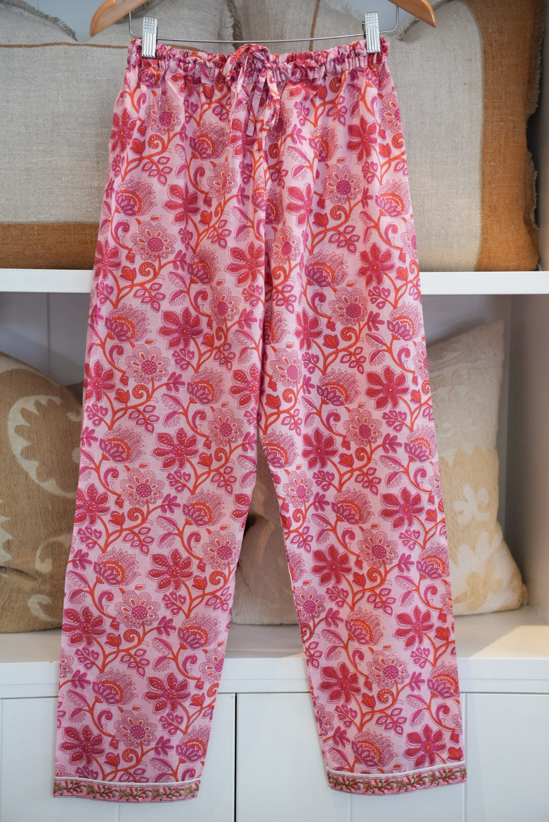 COTTON BLOCK PRINT PJS | LONG | PINK ORANGE