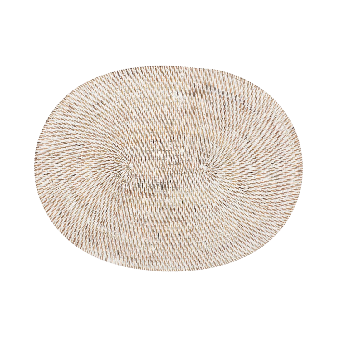 OVAL RATTAN PLACEMAT / WHITE WASH