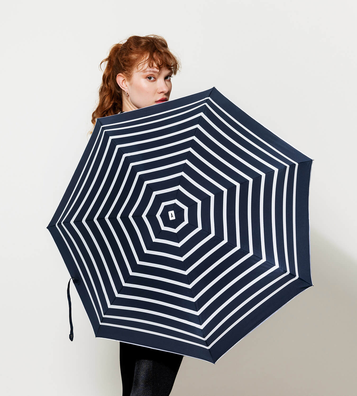 ANATOLE PARIS - Striped navy micro- umbrella white stripes PABLO