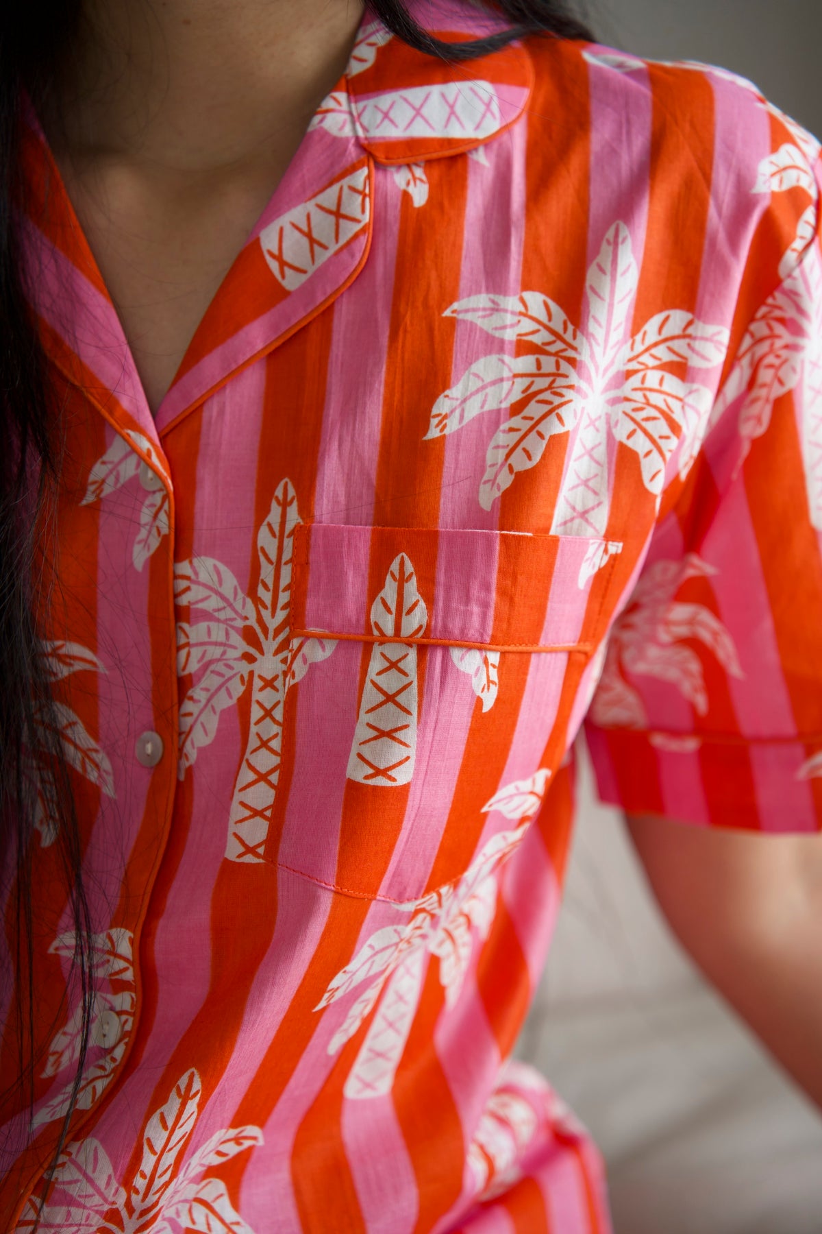 PYJAMAS | PINK ORANGE PALM | SHORT