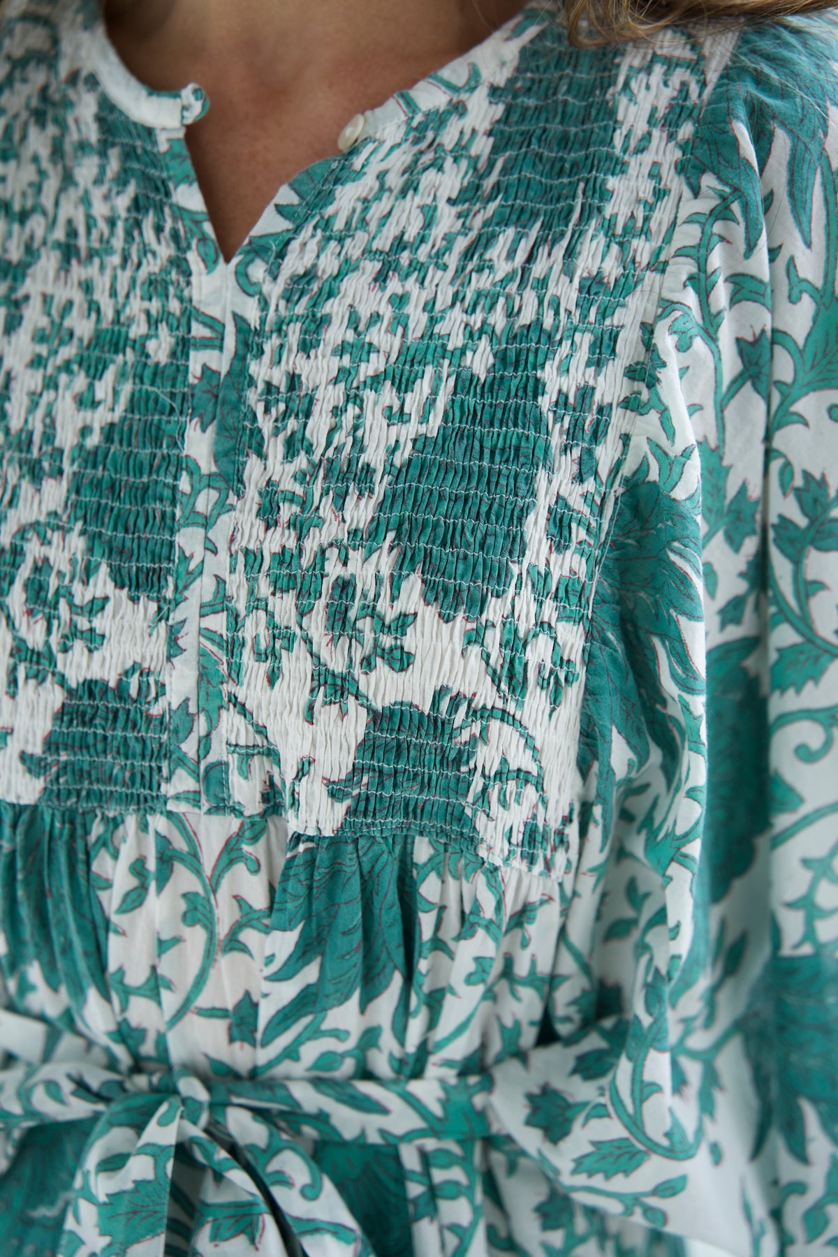 CHARLOTTE SMOCKED DRESS | GREEN FLORAL