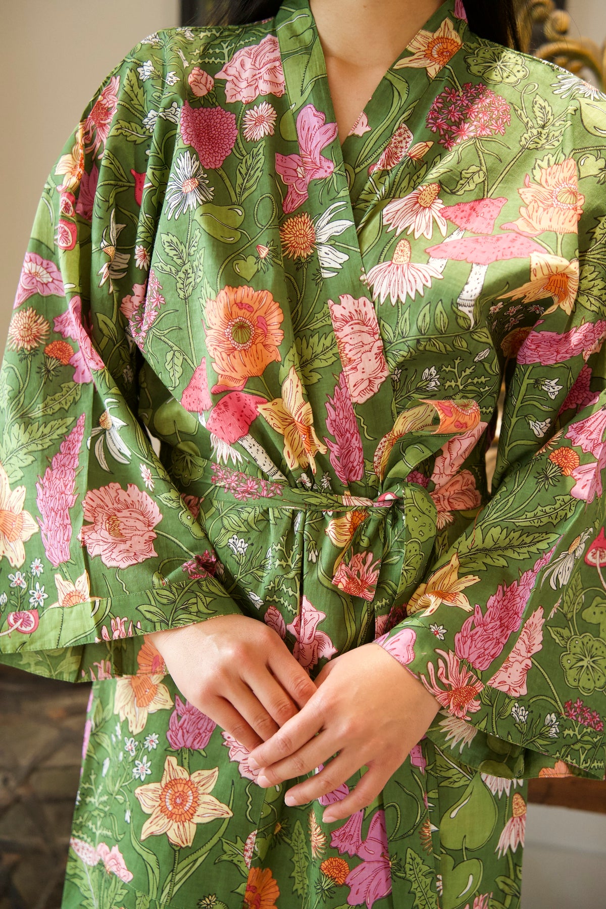 COTTON ROBE | FLORAL GREEN