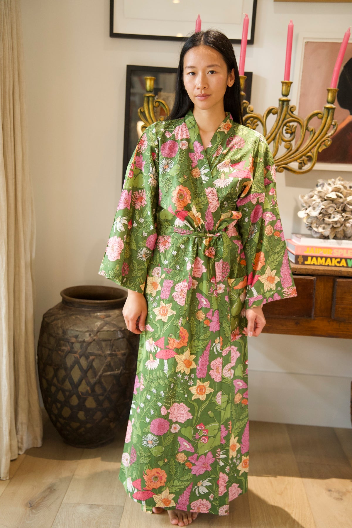 COTTON ROBE | FLORAL GREEN