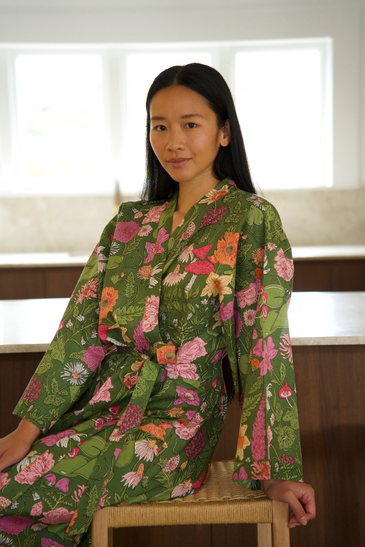 COTTON ROBE | FLORAL GREEN