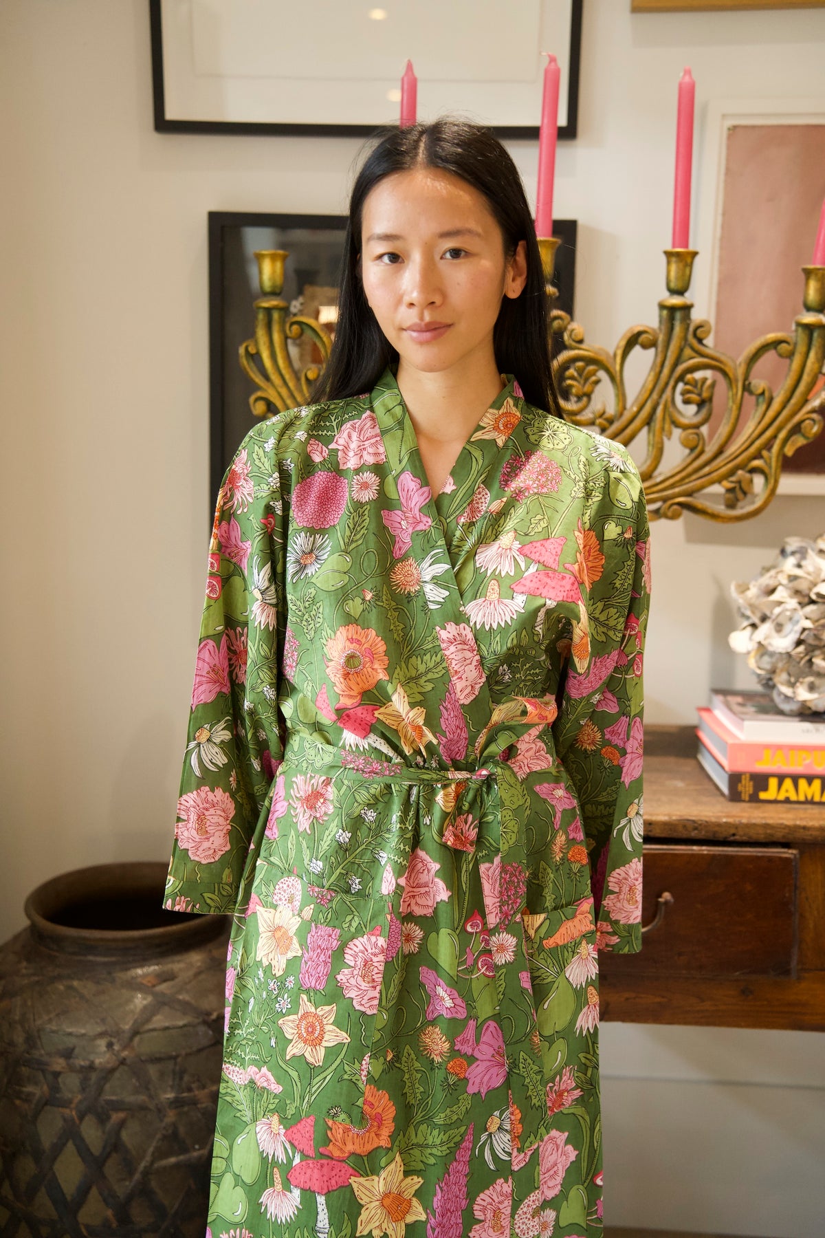COTTON ROBE | FLORAL GREEN