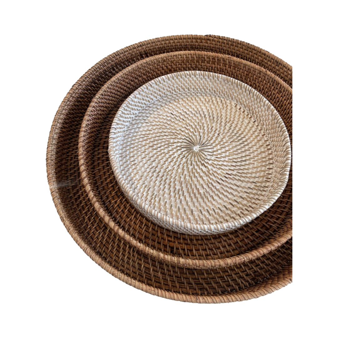 RATTAN TRAY | THREE SIZES | WHITEWASH