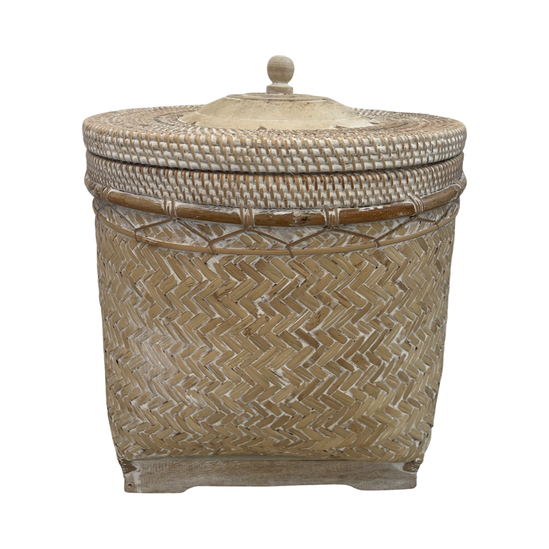 RATTAN BASKET SQAUT | WHITEWASH