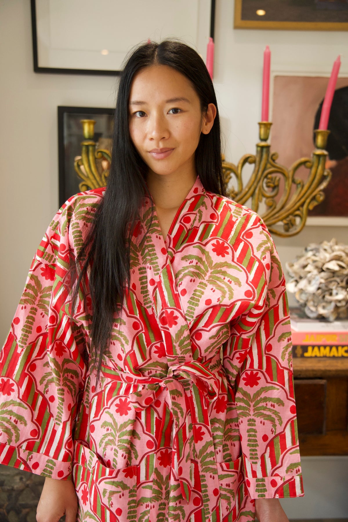 COTTON ROBE | PALM STRIPE RED