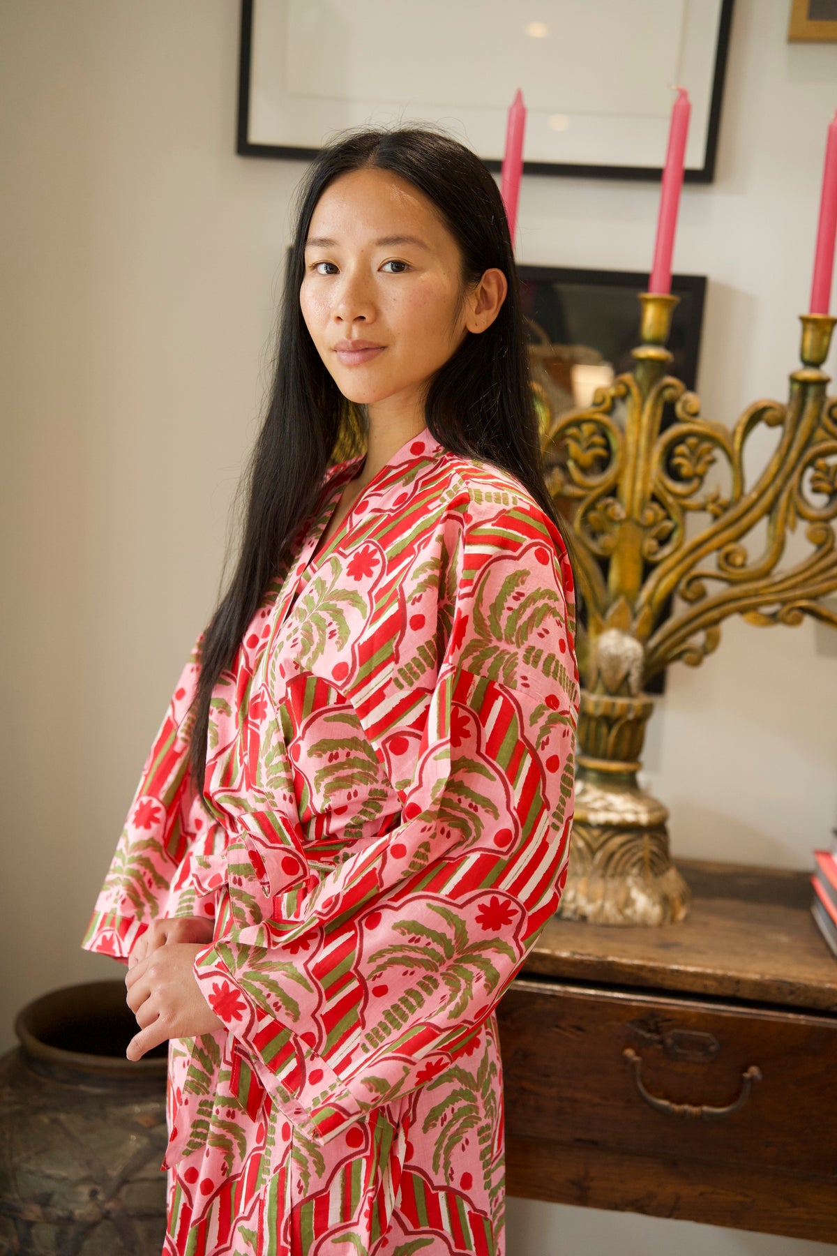 COTTON ROBE | PALM STRIPE RED