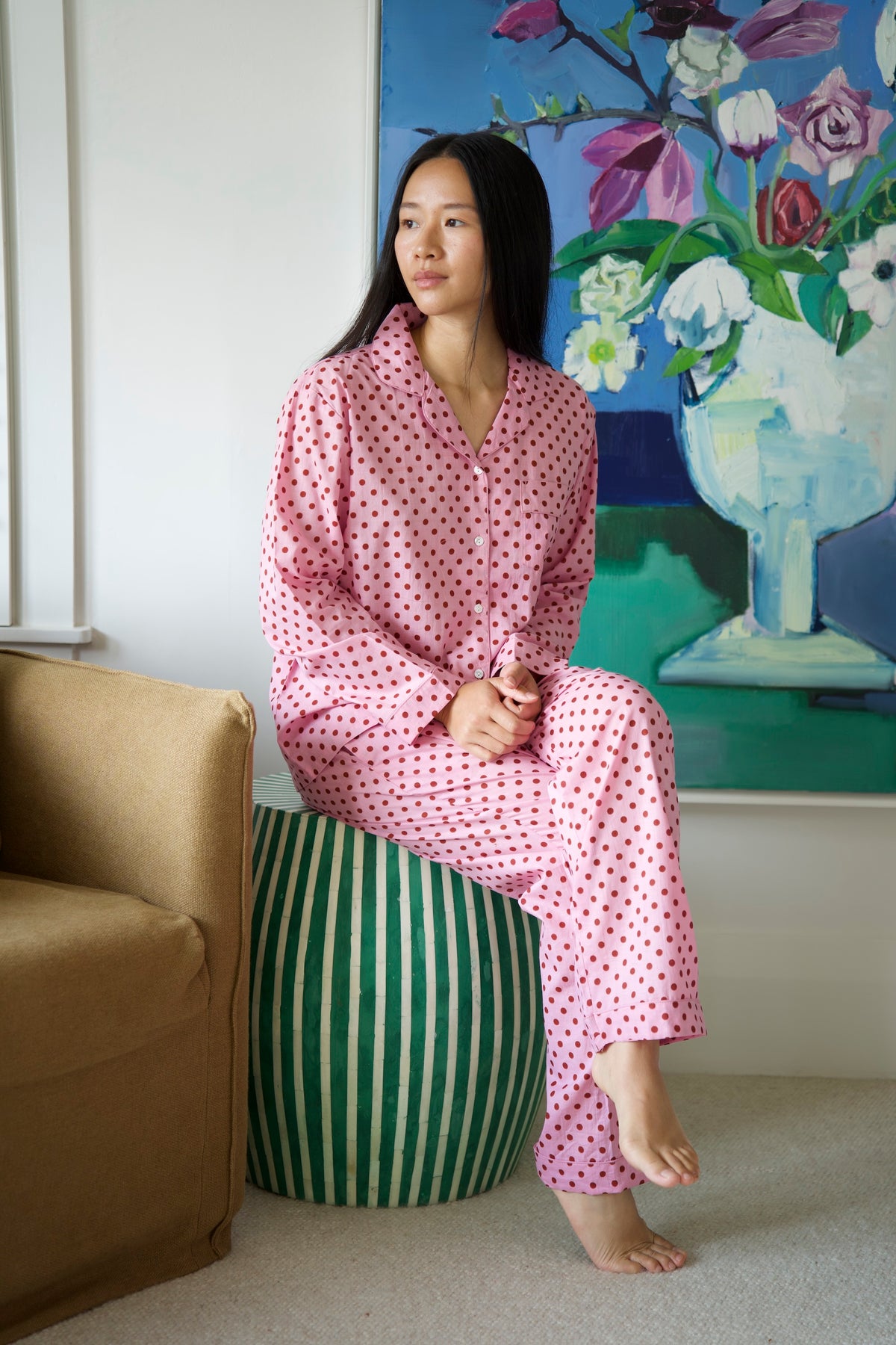 PYJAMAS | PINK BROWN POLKA DOT | LONG