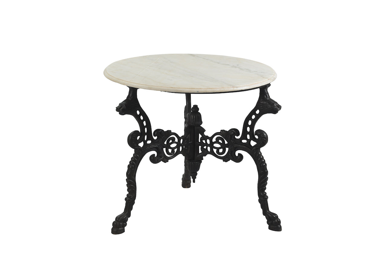 CAST IRON TABLE W MARBLE TOP